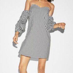 Express Black and White Off the Shoulder Gingham Dress Size Small
